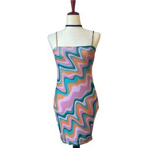 COPY - Privy Groovy Swirl Bodycon Mini Dress Sleeveless Purple Green Orange Siz…